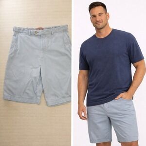 Peter Millar Mens 34 Pima Cotton Flat Front Chino Shorts Light Blue Golf Casual